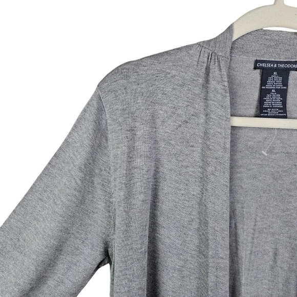 Chelsea & Theodore Gray Fringe Trim Long Sleeve Cardigan Sweater Size X Large - Picture 5 of 9